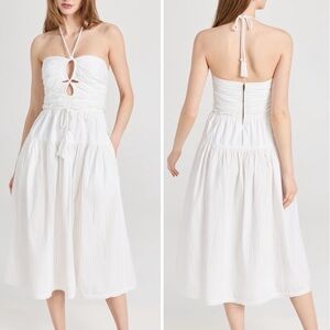 Ulla Johnson Emmaline Dress Halterneck Pleated Cotton Midi Bridal White Size 0